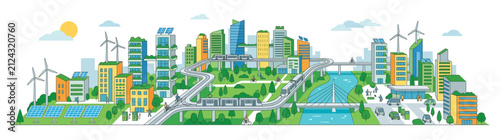 Sustainable Eco City Landscape with Green Energy and Transport