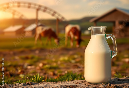 Fresh milk pitcher on a far...
