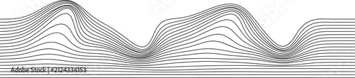Abstract black wavy lines flowing across a white background in a clean minimalist design. Simple line pattern with movement, balance and modern graphic style.