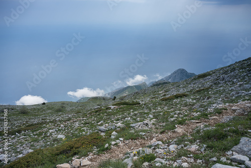 Bild auf Leinwand Descending Mount Athos towards Panagia kelia and Skete of Saint Anne, June 2026,