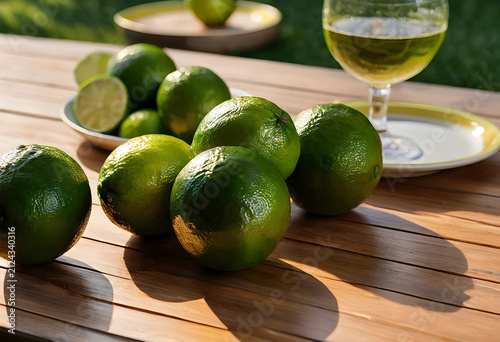 Fresh green limes and a gla...