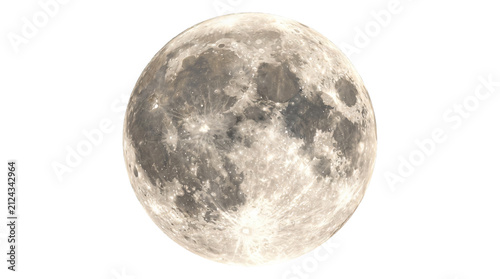 Full moon with detailed craters and lunar surface texture. High-resolution celestial body isolated on transparent background for design projects.