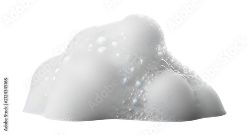 Soft white soap foam bubble pile with realistic texture and light reflections, isolated on a white background, for hygiene and, skincare product advertising isolated on a transparent background
