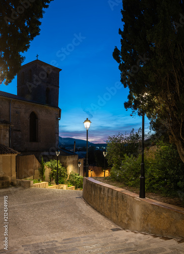 Mallorca landmark  -  street of Santuari de Sant Salvador in twilight