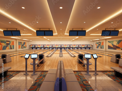Empty Bowling Alley with Dramatic Symmetry and Perfectly Aligned Lanes