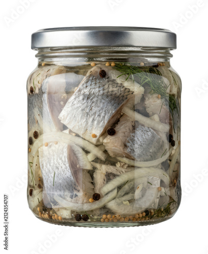Foto Marinated herring png Pickled herring jar cutout Fish fillet jar png Gourmet her