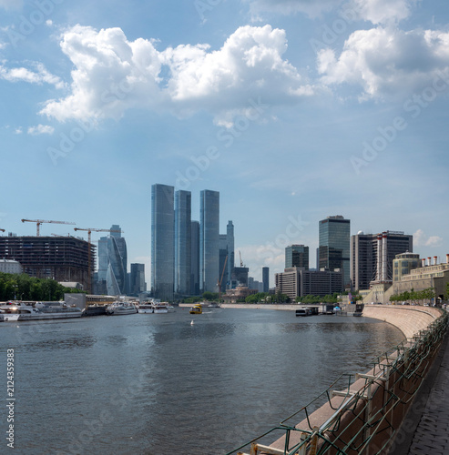 Modern high-rise buildings in Moscow city business district against the sky, urban architecture and contemporary cityscape