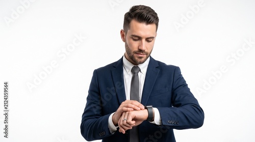 Businessman checking his smartwatch on white background
