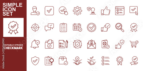 Obraz na płótnie Checkmark icon set in editable stroke outline style.