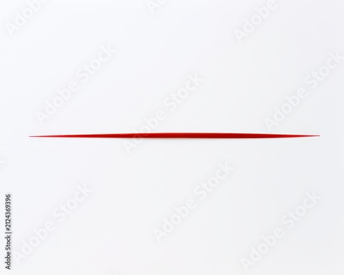Thin horizontal red brush stroke line isolated on white background