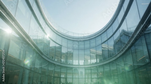 Modern Curved Glass Office Building Atrium
