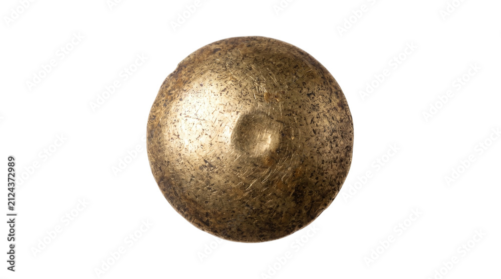 Fototapeta premium Aged scratched brass upholstery tack nail head on a transparent background