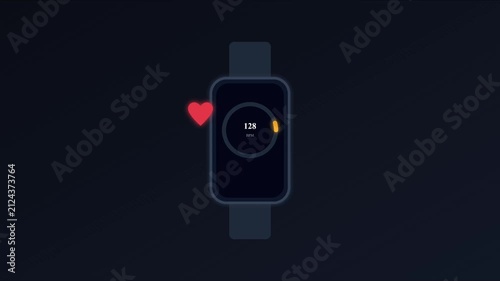 Smartwatch heart rate monitor interface animation showing pulse bpm 4k