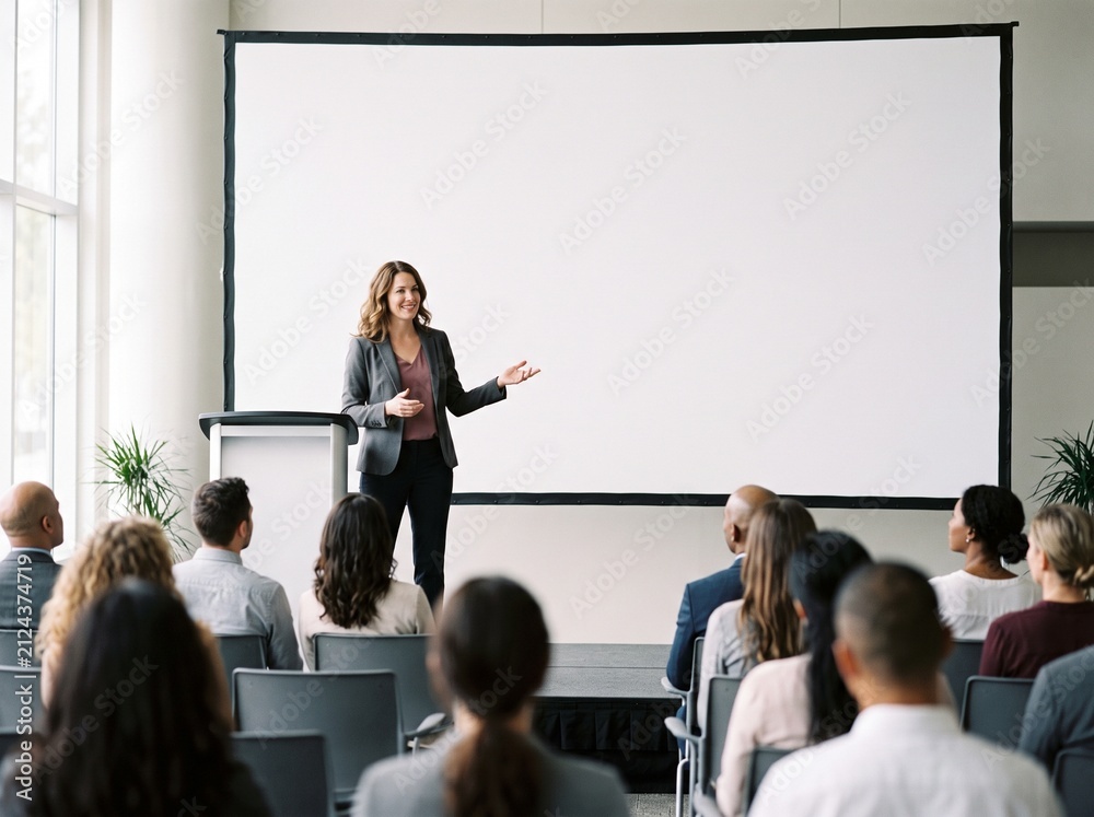 Fototapeta premium Businesswoman presenting to audience in conference room with projector 