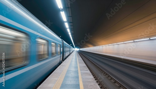 Speeding Train Entering Tunnel at Station Platform