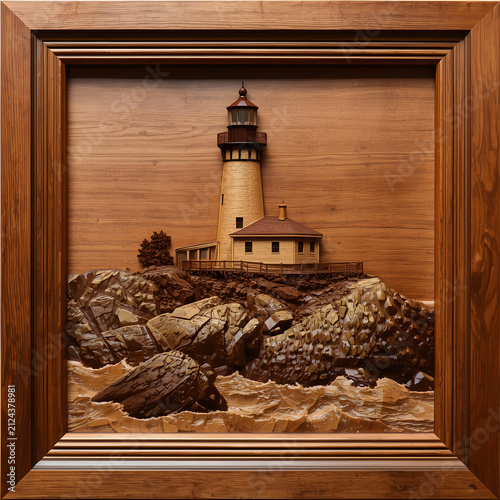 Coastal Lighthouse Standing on Rocky Shore AI Generated Landscape Illustration Artwork