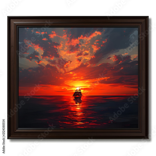 Golden Sunset Reflecting Across Calm Ocean AI Generated Landscape Illustration