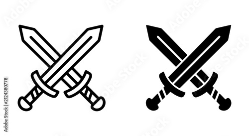 Crossed Swords Icon Set, Medieval Weapon Symbols, Vintage Battle Blades, Warrior Emblem Vector