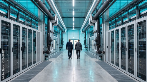 Engineers enter a liquid cooled data hall in Poland