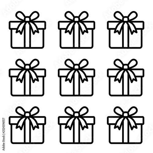 Nine identical gift box icons in a 3x3 grid arrangement
