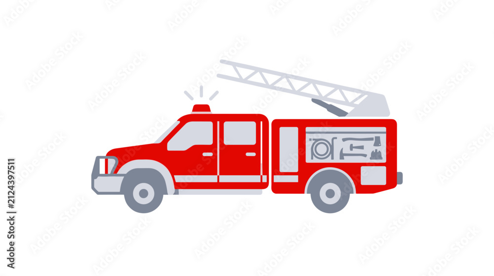 Fototapeta premium Flat vector illustration of a red fire truck