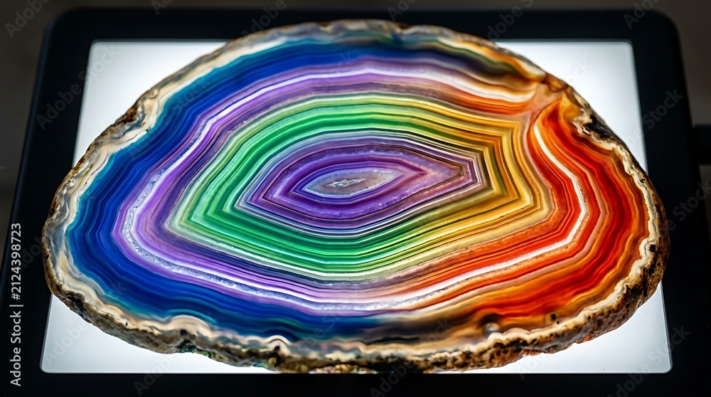 Obraz premium Colorful Agate Rainbow Ring Pattern Close Up