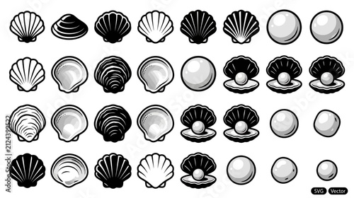 Foto Collection of Seashells and Pearls Isolated Vector Icons
