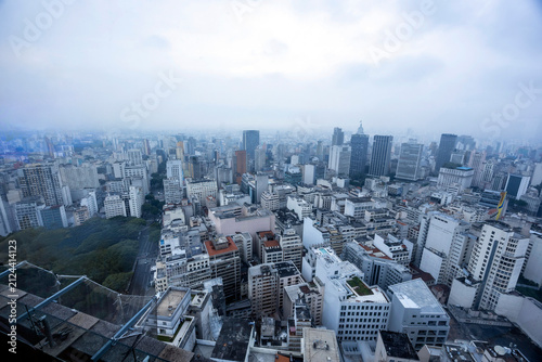 Dense fog cover the city of Sao Paulo, downtown district, Brazil,