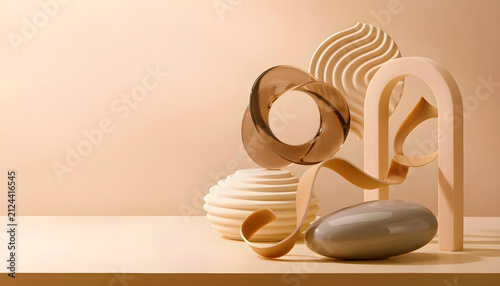 Produce an elegant premium collection of organic abstract 3D objects inspired by sculptural contemporary design featuring smooth flowing ribbon