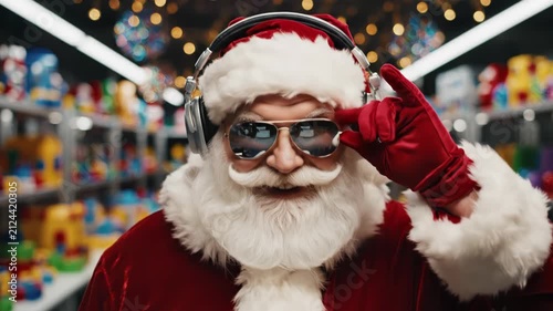 Santa Claus Wearing Headphones and Sunglasses in Store

30 Keywords: