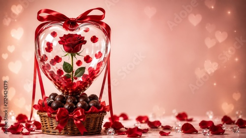 A Valentine’s Day image featuring a red rose and a heart‑shaped balloon.