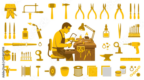 Obraz na plátne Jeweler Working with Tools, Isolated on Transparent Background