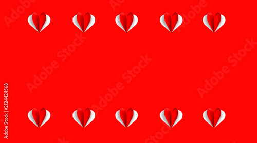 Valentine's Day card background with 3D hearts cut out from a red backdrop copy space