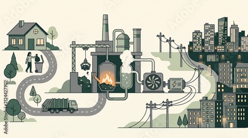 Urban waste management cycle's Illustration