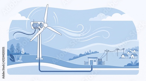 Wind Turbine Illustration Harnessing Wind Energy to Provide Clean Electricity