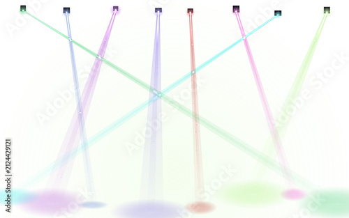 Colorful light beams projecting on white background with colorful spotlight projection abstract