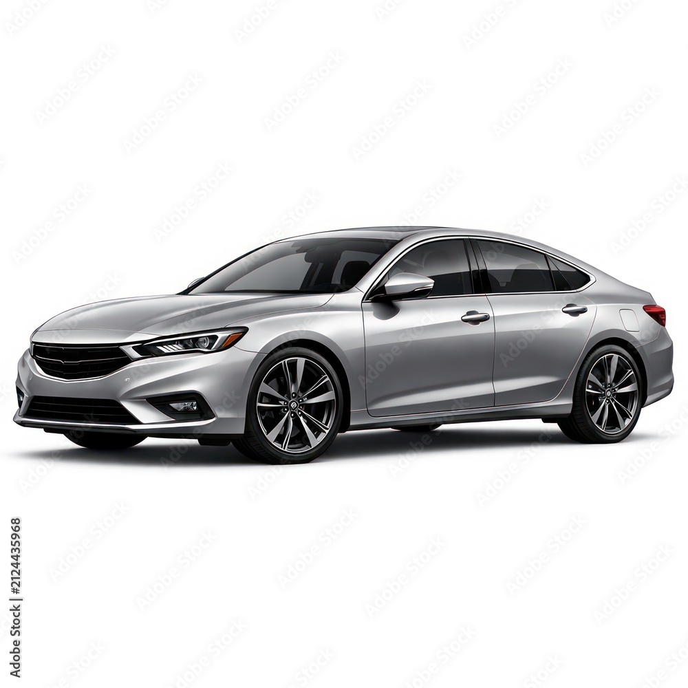 Fototapeta premium Sleek silver sedan with modern design and alloy wheels.