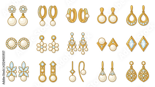 Принти на полотні Collection of elegant pearl and gemstone earrings