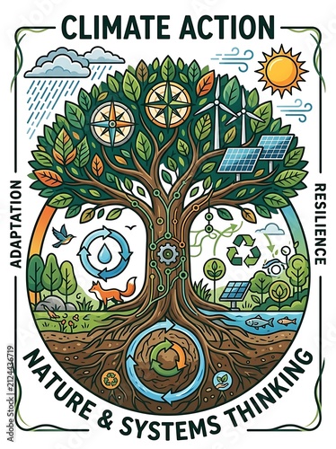 Sustainability tree illustration for climate action and resilience
