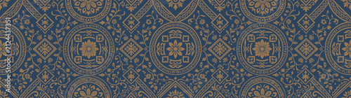 Bild auf Leinwand Seamless Damask Pattern with Ornate Circular Medallions