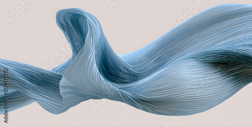 High-end light blue pleated chiffon fabric flowing alone on a see-through background with extra space for 3D rendering
