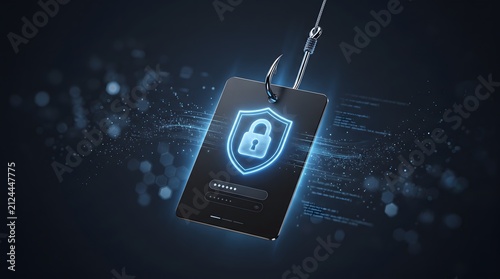 Phishing attack concept with fishhook catching secure login data