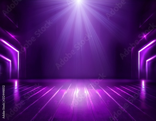 background of empty room with spotlights and lights abstract purple background with neon glow