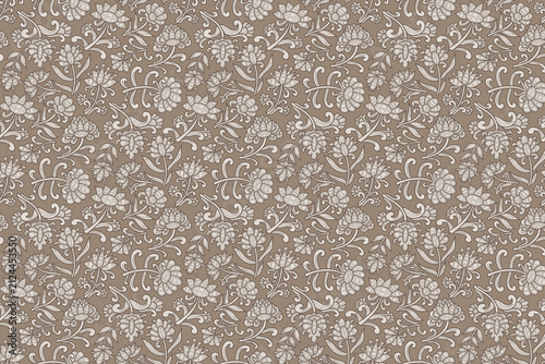 Classic brown and white damask floral seamless pattern for textile and wallpaper design