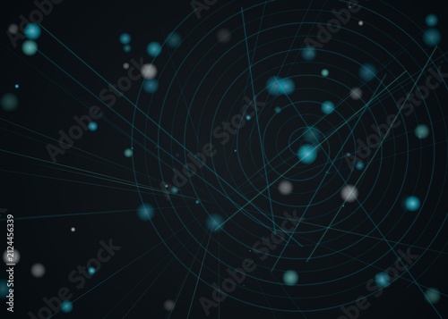 Abstract Digital Network Connections with Glowing Particles and Circular Radar Lines