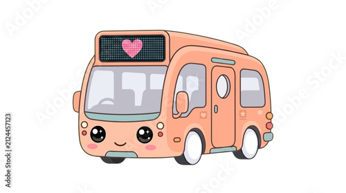 Cute Cartoon Peach Colored Kawaii Bus Illustration