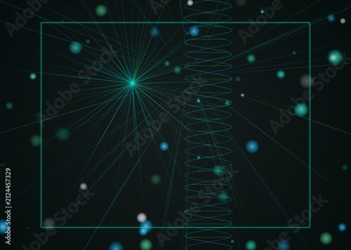 Abstract Digital Background with Glowing Light Particles and Geometric Spiral Structure