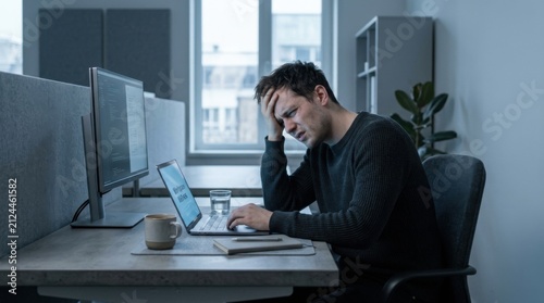 Frustrated Programmer Experiencing Deadline Stress And Overwork On Computer