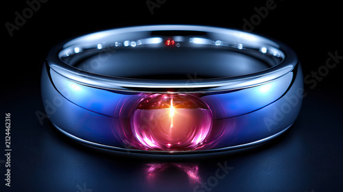 Futuristic Smart Ring with Glowing Core, Technology, Innovation, Connection, Future Concept, Macro Shot