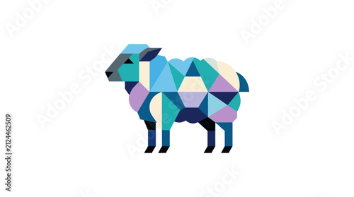 Geometric low poly sheep illustration in blue colors